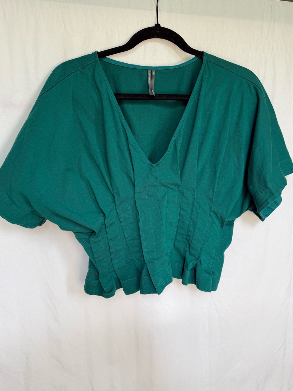 Anthropologie Deep Emerald V-Neck Pleated Peplum Blouse - Picture 2 of 4